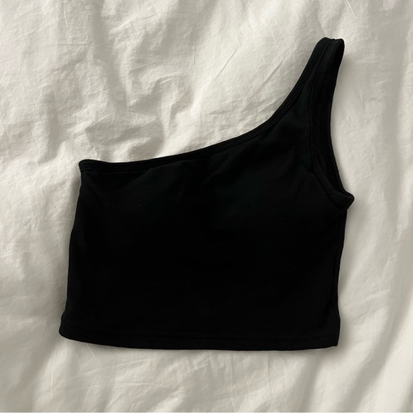 Klassy Network one shoulder cropped black brami (includes bra pads) - Picture 2 of 4